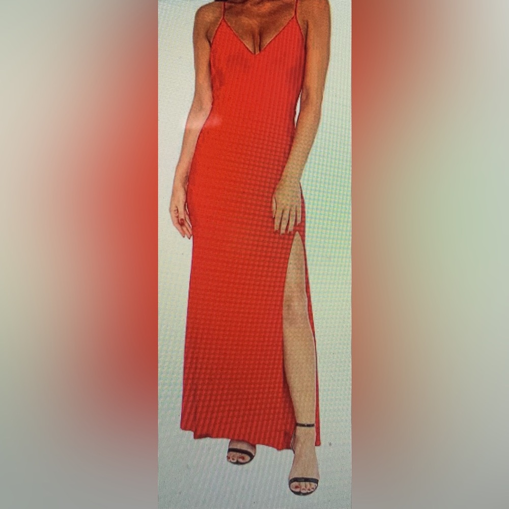 Jump Apparel Elegant Red Maxi Dress with Scarf Side Slit